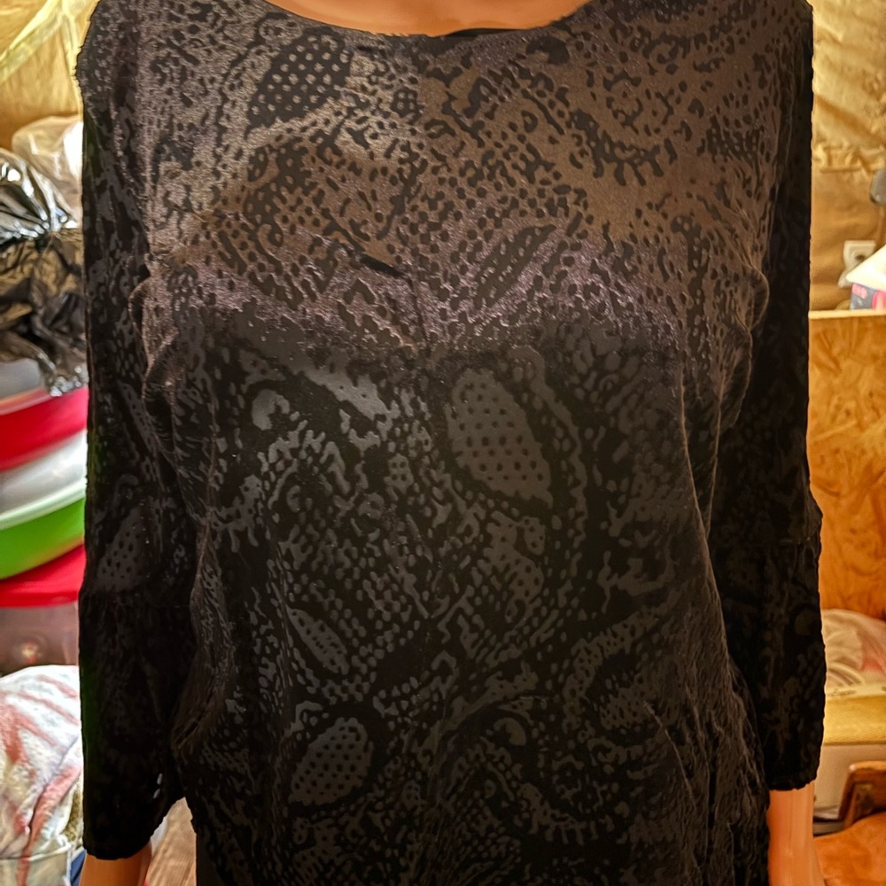 Women’s Ruby Rd. Black Patterned Long Sleeve Top … - image 1